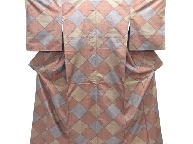 JAPANESE KIMONO / SILK / TOKAMACHI TSUMUGI / WOVEN DIAGONAL GRID